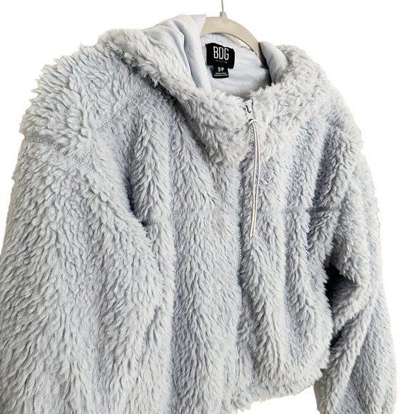 Urban Outfitters Teddy Hoodie Cropped Blue BDG Women's Size Small Cozy Fuzzy - Picture 5 of 8